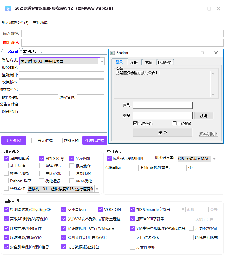 龙盾加密端成品加密验证界面